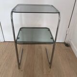Table d’appoint en chrome et verre fumé