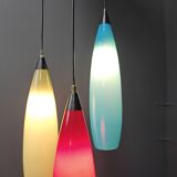 Vintage 3 glass pendant lights by Vistosi, 1970s