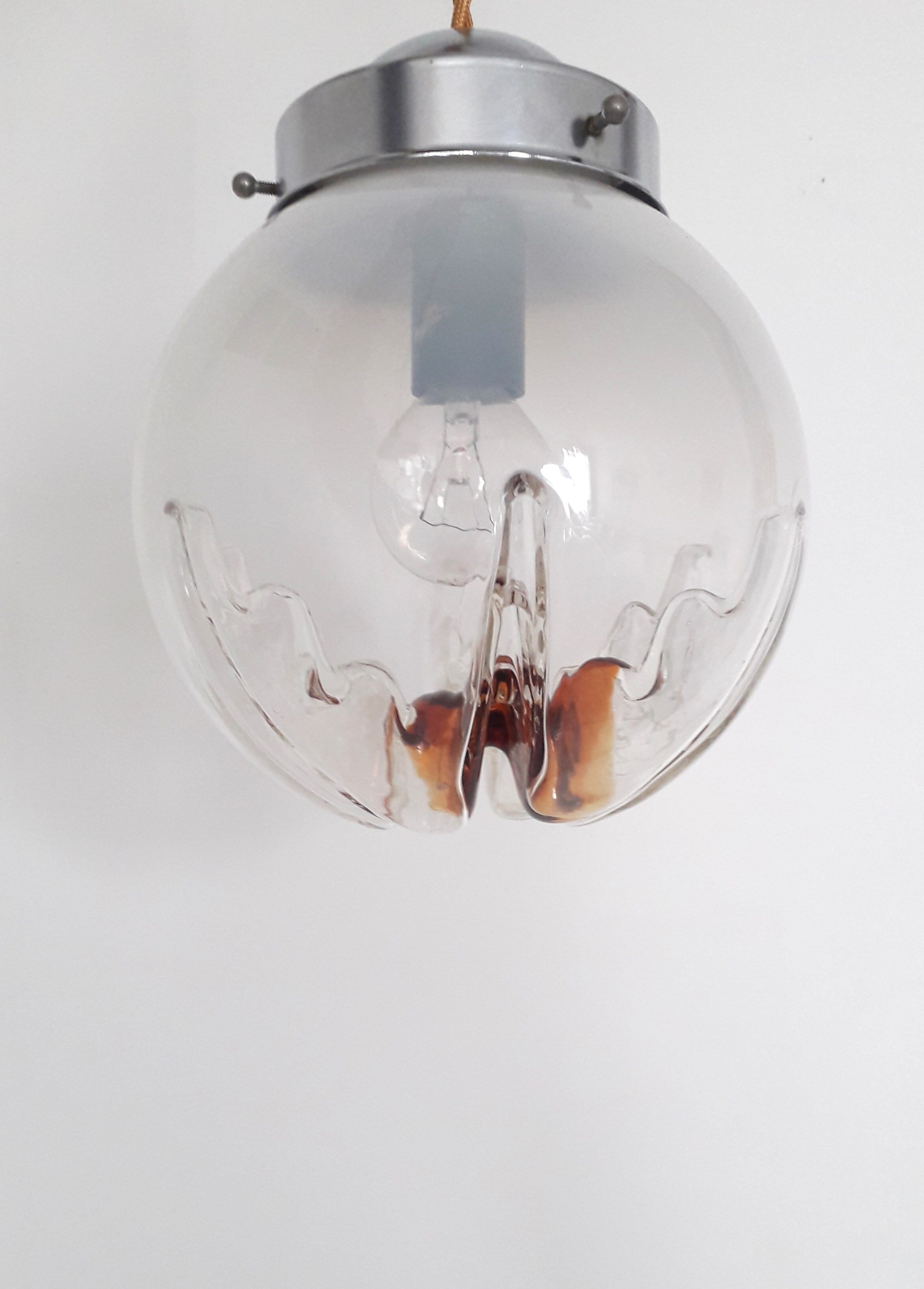 Vintage pendant lamp - Globe glass Mazzega Murano - 70s