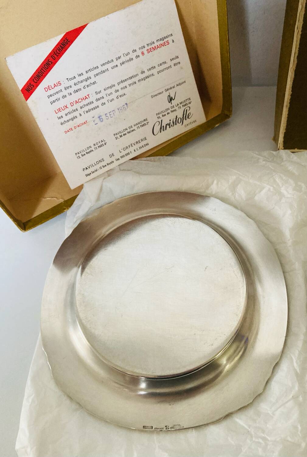 Christofle / galia trays in hallmarked silver metal in their case