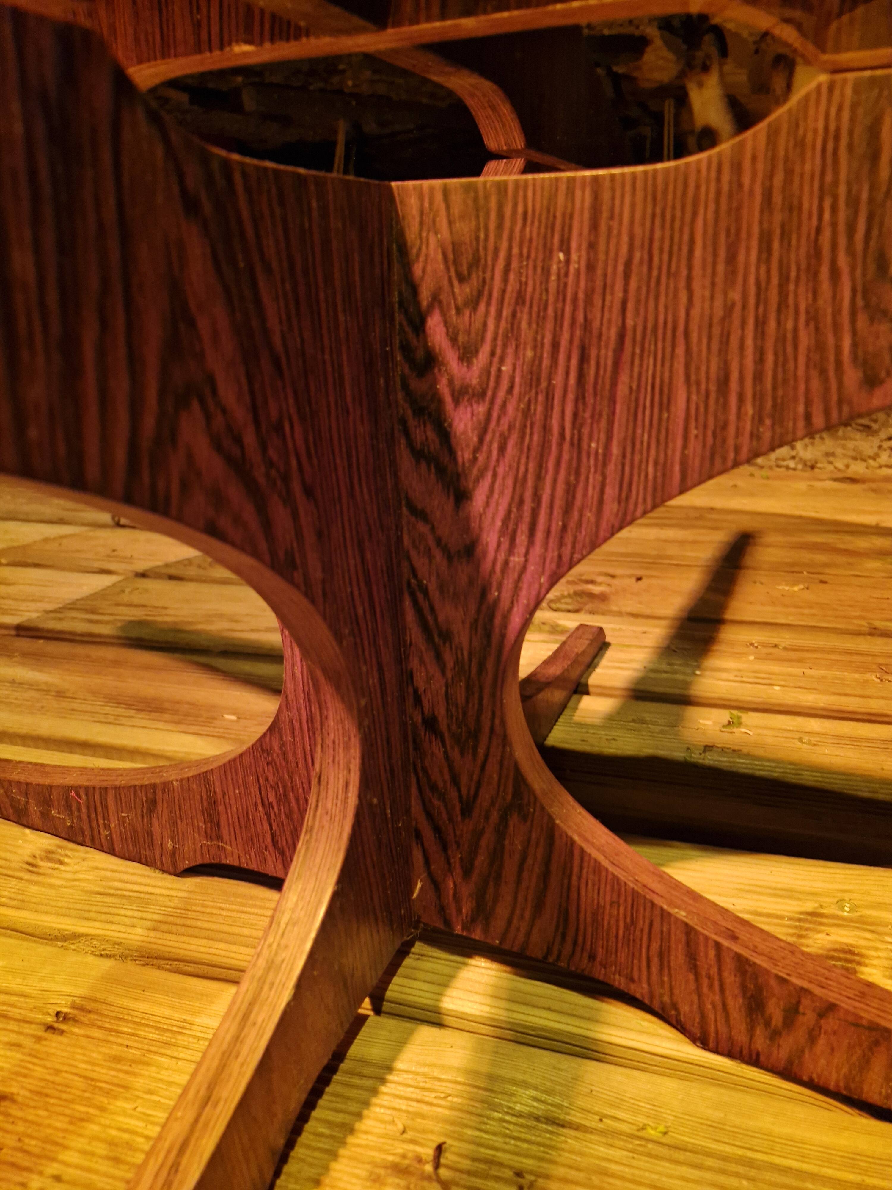 Vintage coffee table from the 60s and 70s by Hugues POIGNANT, smoked glass & teak.