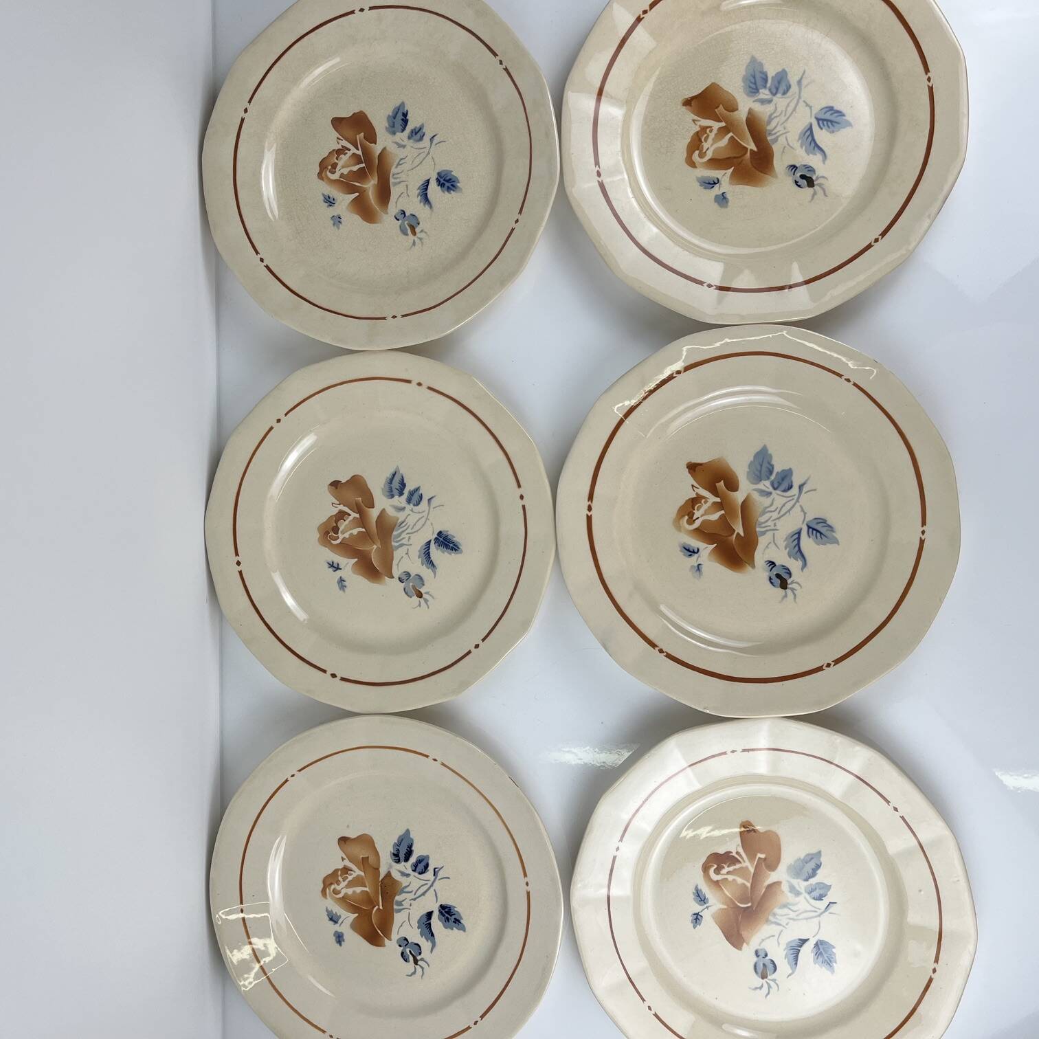Set of 6 flat plates Sarreguemines flower pattern, first half of the 20th century.