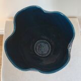 High ceramic vase glazed vintage blue