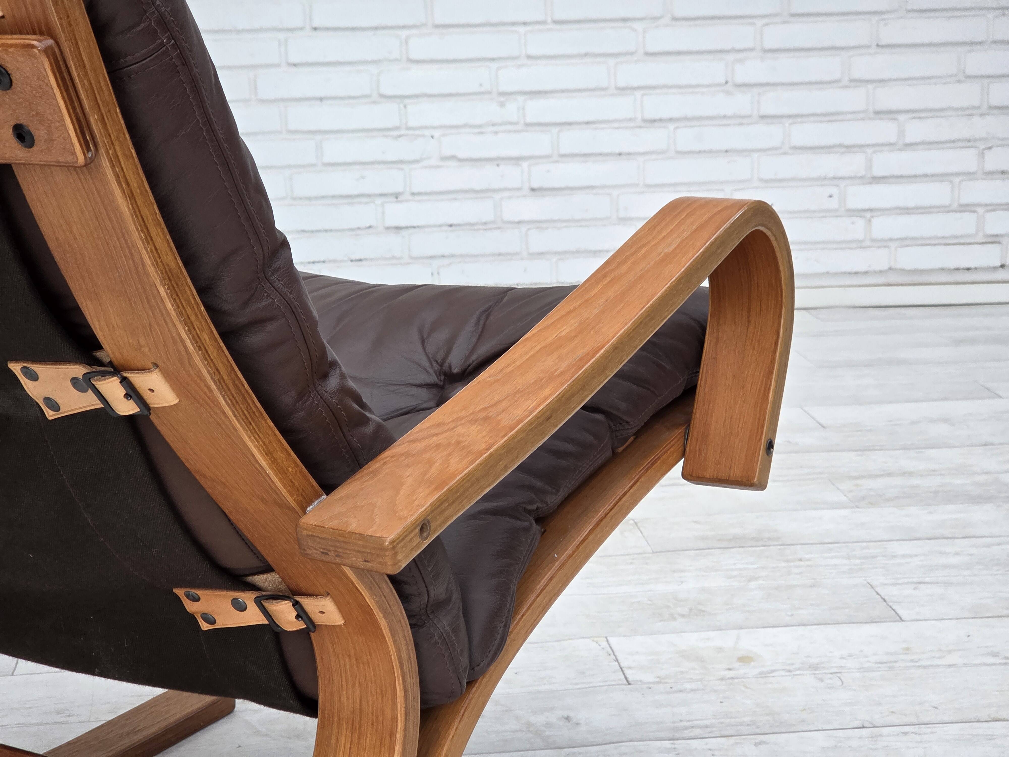 1970s, Danish armchair by Komfort, furniture leather, canvas, bent wood.
