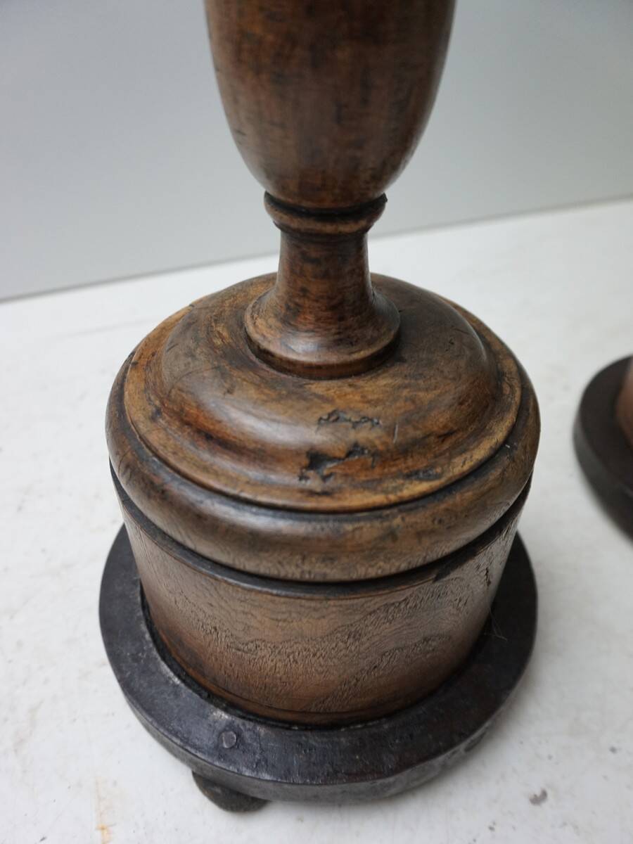 Large Antique French Wooden Candlesticks, 19th Century, Set of 4