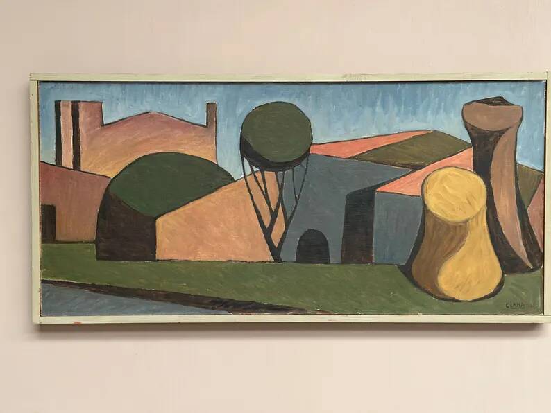 Large Original Swedish Oil on Canvas – "Spansk By" by Emil Clahr (1905–1983) – Signed – 1961 – Vintage & Framed