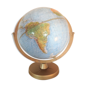 Globe Scan Globe cardboard on gold/vintage metal support 60s