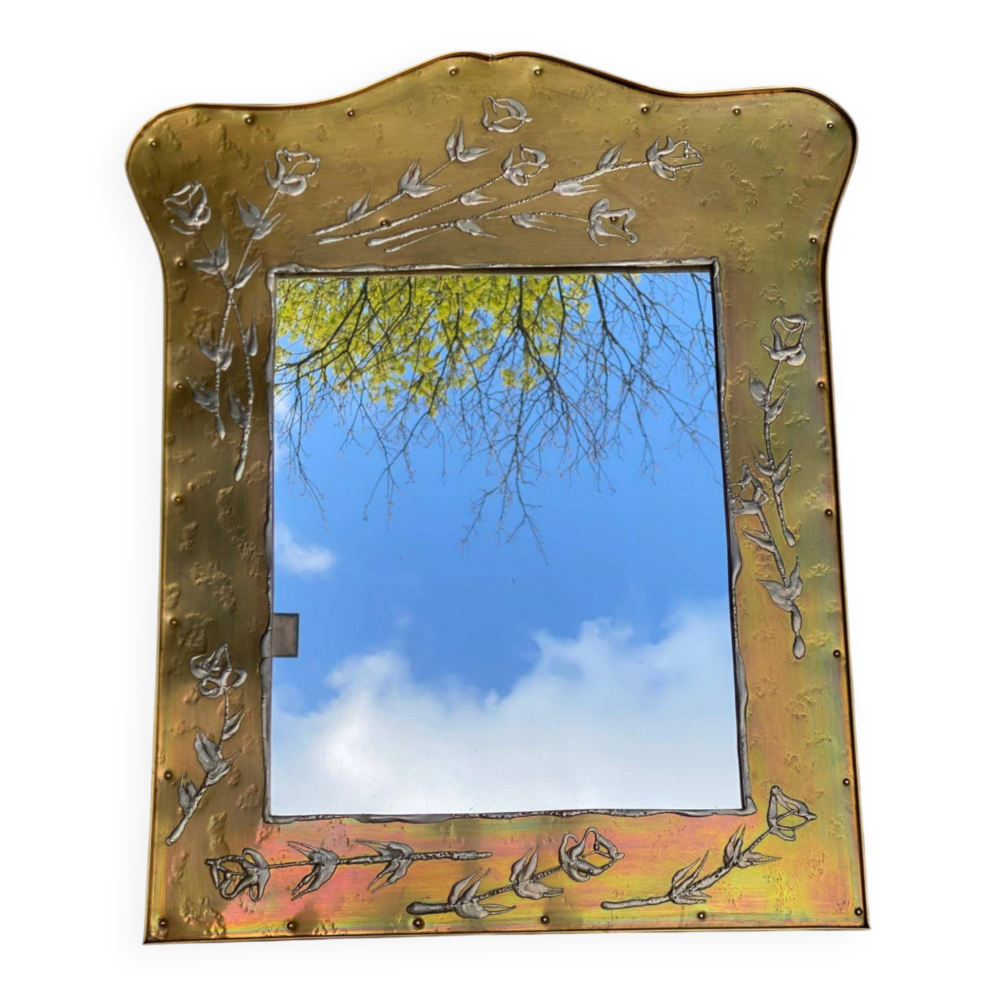 Chinese mirror in gilded brass inspired by Jean Goardère.