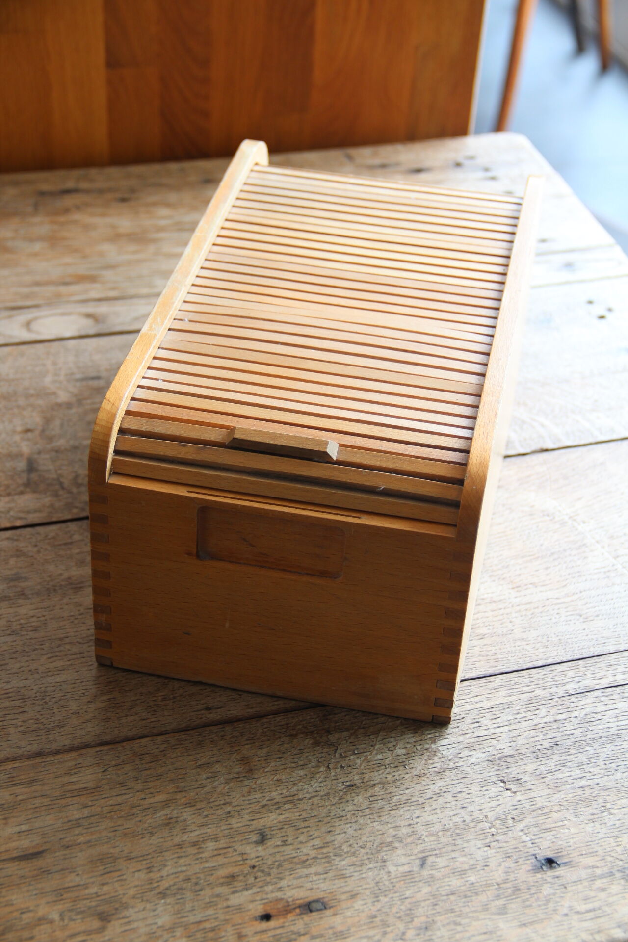 Old card box with drop-down pane
