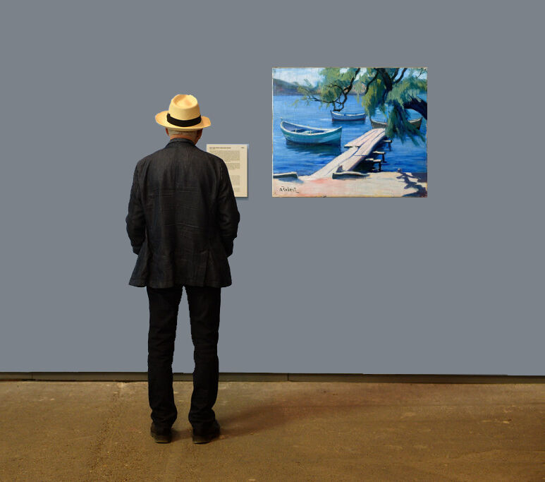 Painting "The sunny pontoon" HST signed A. Robert (post impressionist)