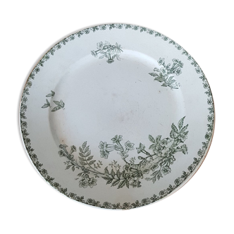 White and green ceramic dish decorated with flowers and butterflies