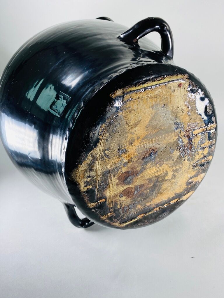 Jarre Potiche ceramic black metalic pottery 1950