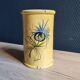 Vintage 1960s Vallauris Yellow Ceramic Vase, Blue Peacock Feather Decor