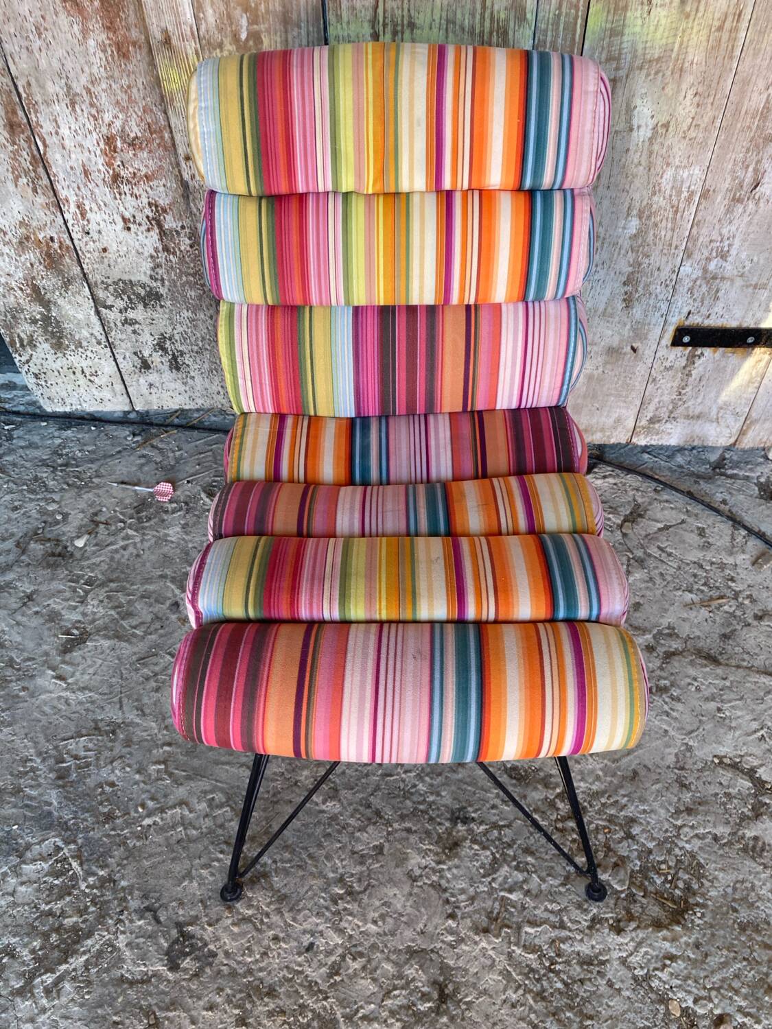 Chair Design Black Metal Base + Multicoloured Fabric Cushion Seat