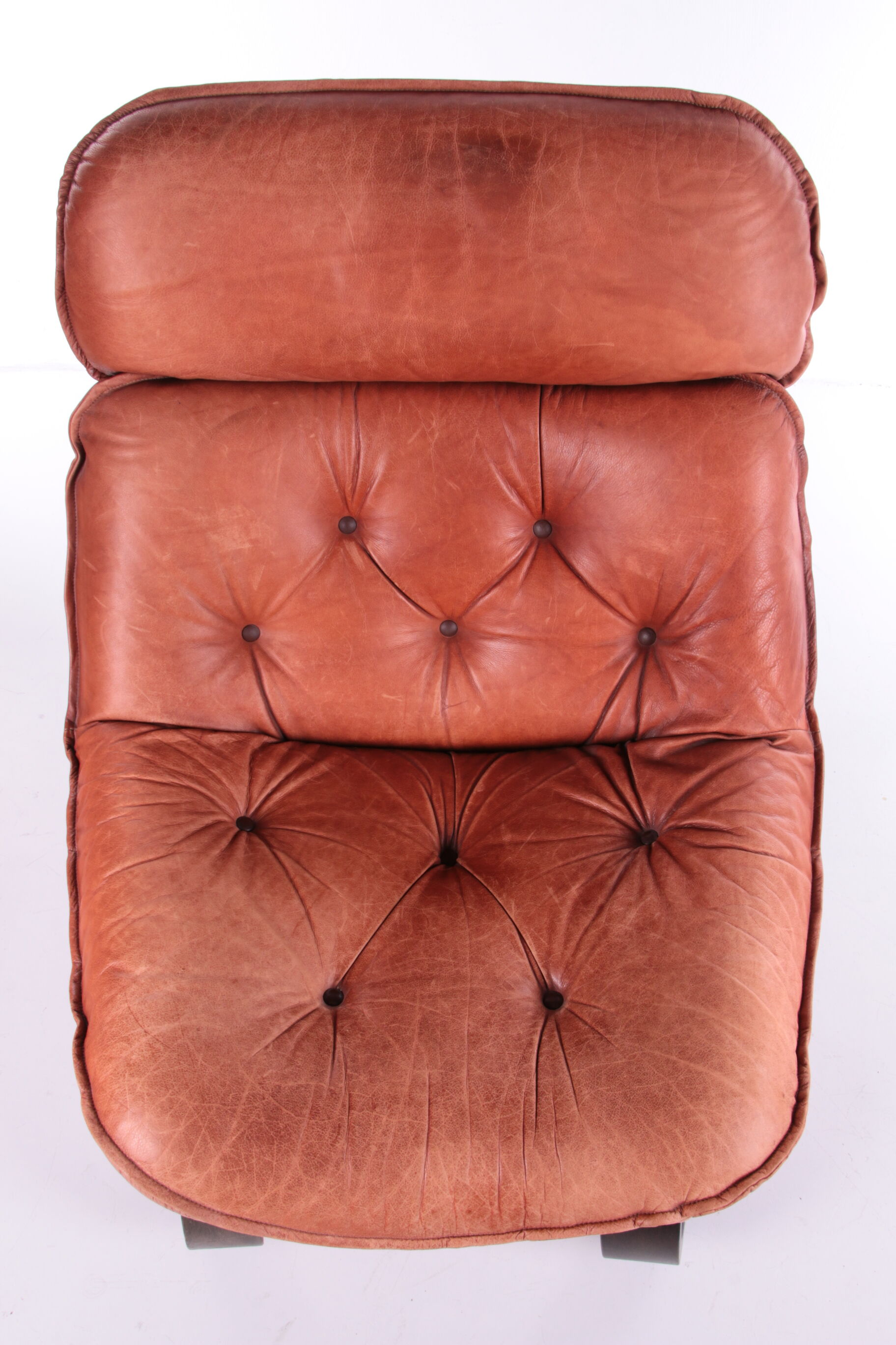Vintage Brazilian Armchair with Cognac color leather seat cushion, 70s