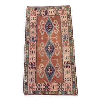 Large vintage Turkish kilim rug 190x103 cm wool kelim medium 2515