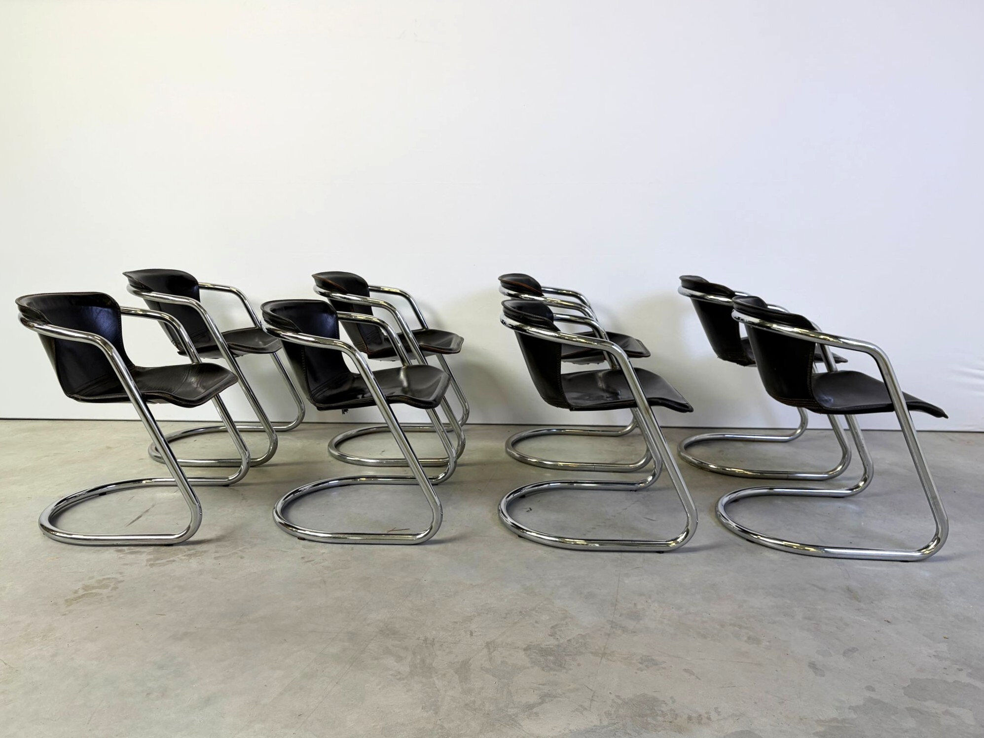Vintage dining chairs by Willy Rizzo for Cidue set of 8, 1970s