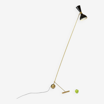 Floor lamp in perforated sheet metal and gilded brass, 1960s