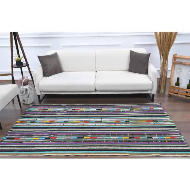 Vintage Turkish Oushak Handmade Wool Cotton White Kilim Area Rug 132x222