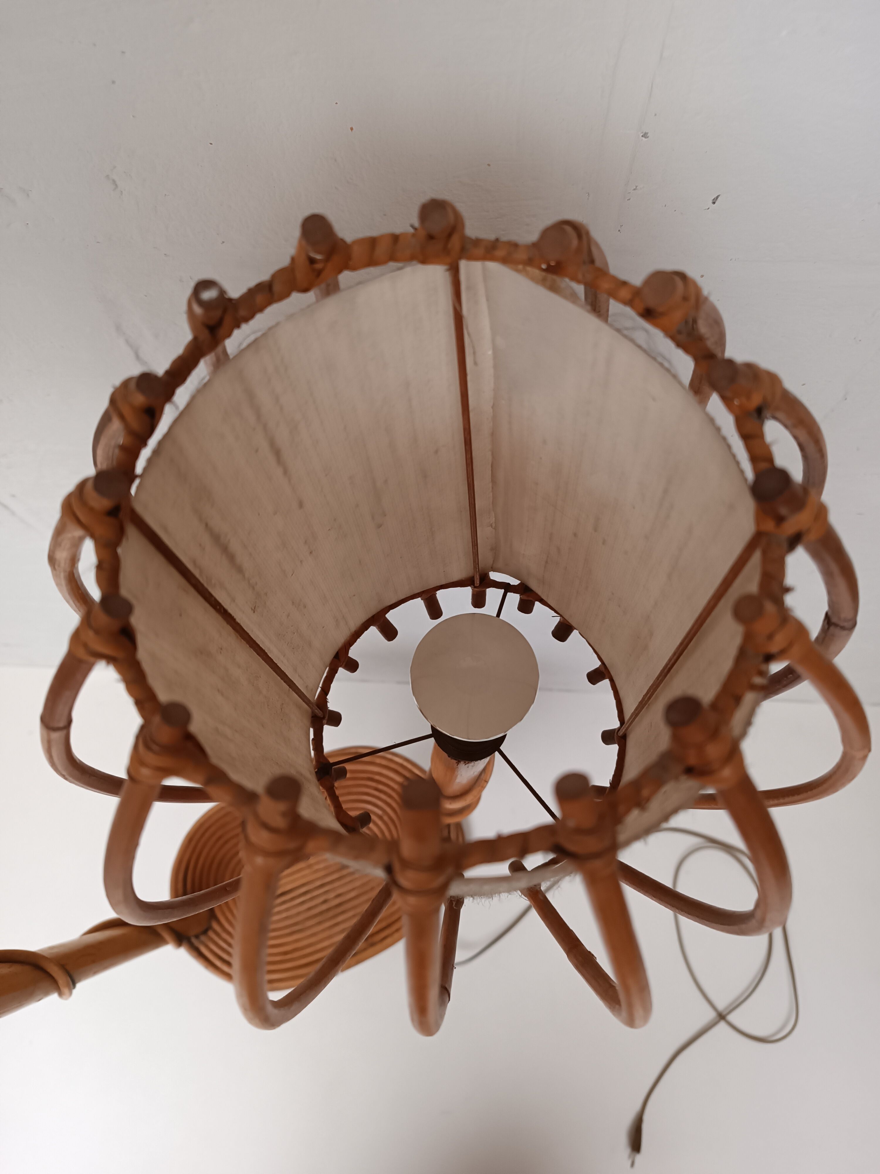 Bamboo and rattan floor lamp 2 fires 60s