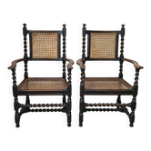 Pair of caned armchairs in the antique Louis XIII style.
