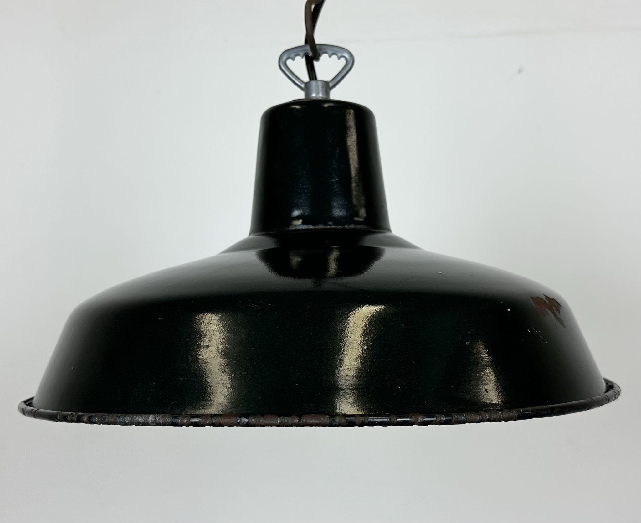 Industrial French Dark Green Enamel Factory Lamp, 1960s