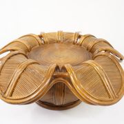 60s Italian design flower coffee table in rattan and glass marquetry