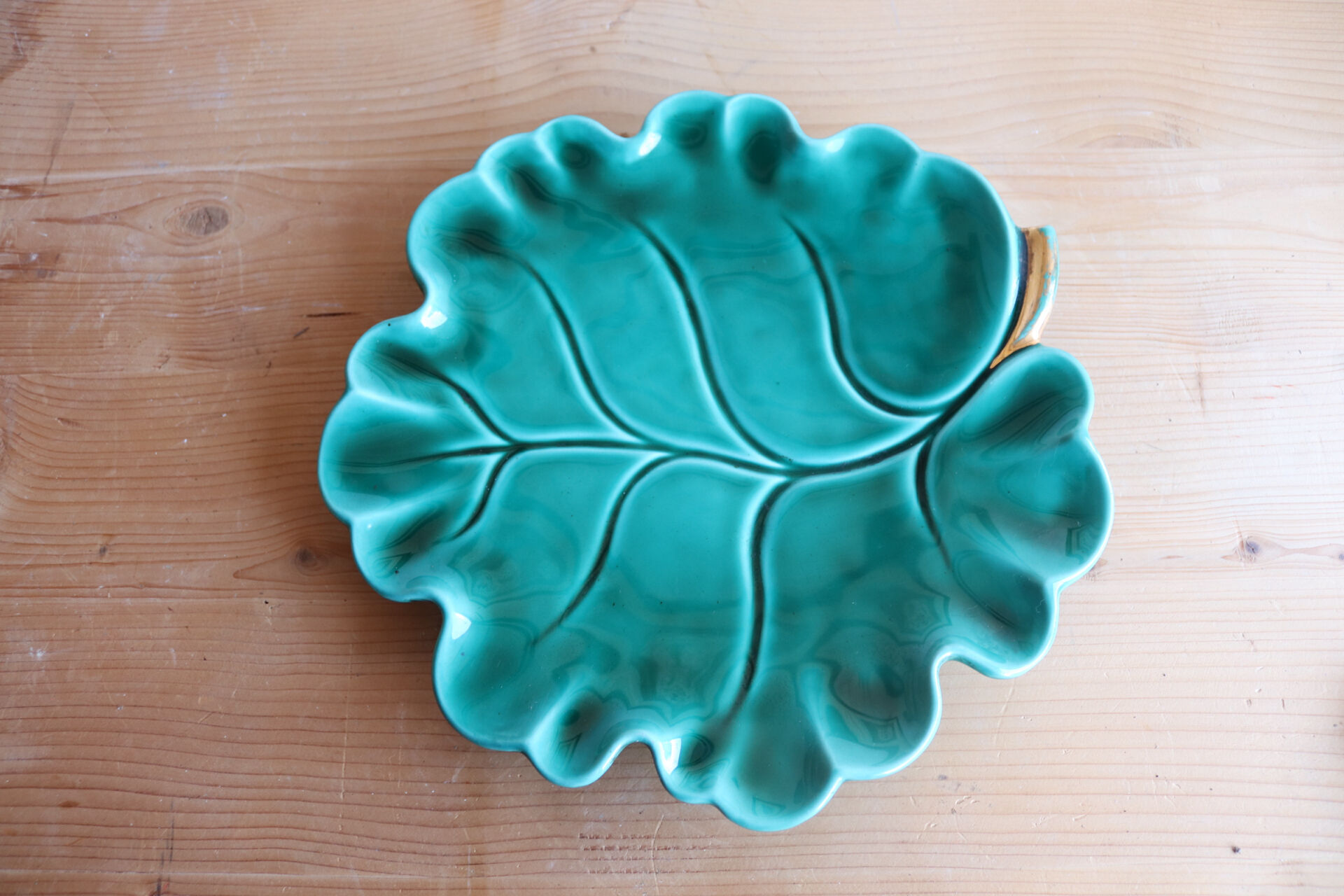 Large green ceramic leaf dish Vallauris