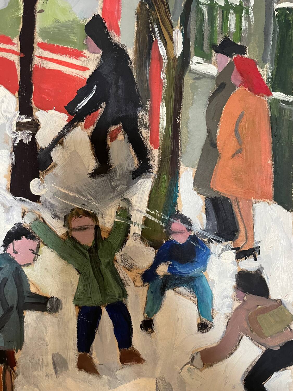 Painting children playing in the snow signed Guiet XXE