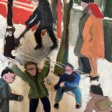 Painting children playing in the snow signed Guiet XXE