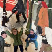 Painting children playing in the snow signed Guiet XXE