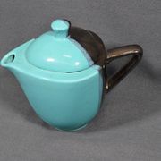 Vallauris coffee service in black and turquoise earthenware.