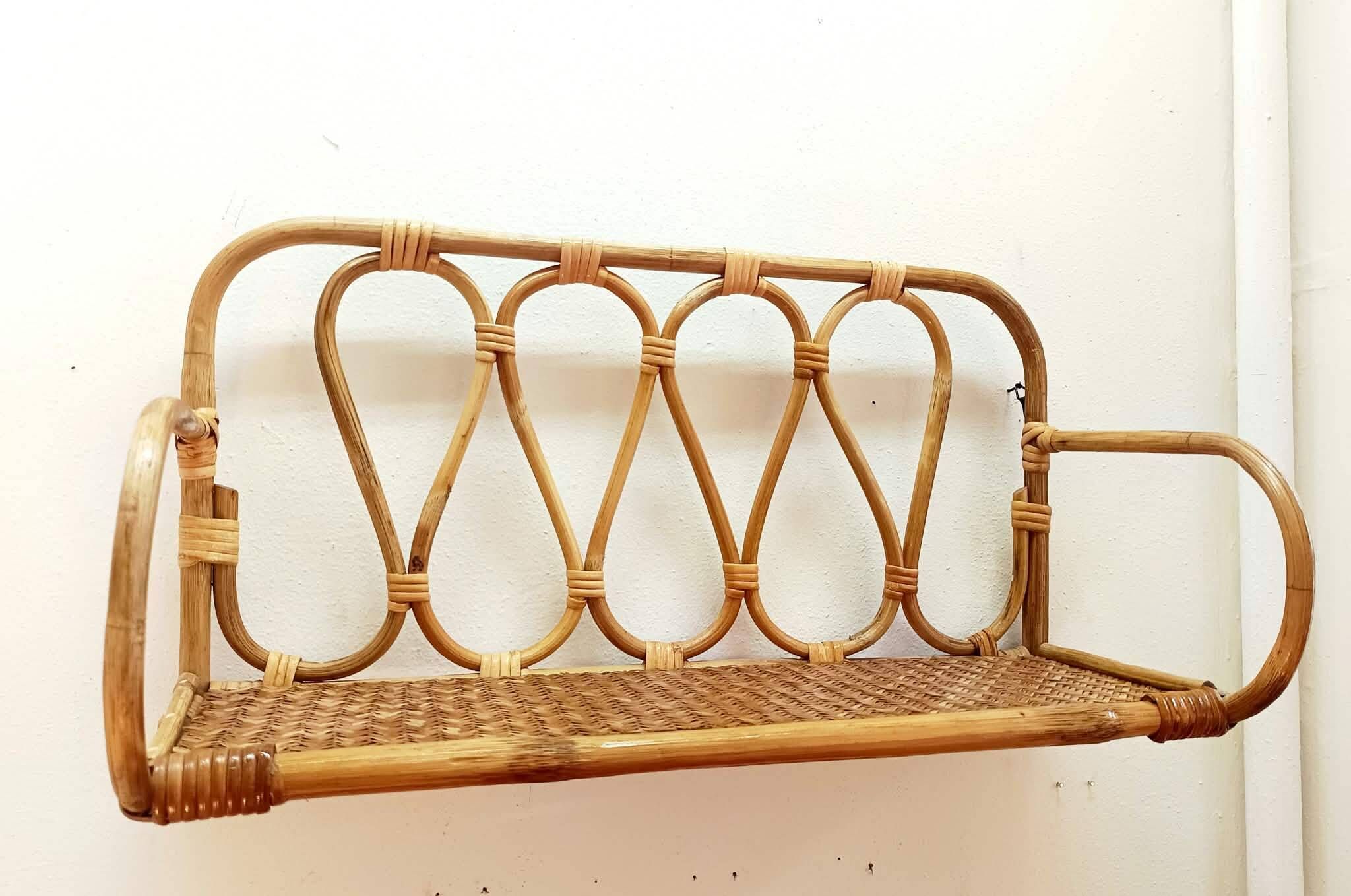 Vintage rattan shelf from the 1970s