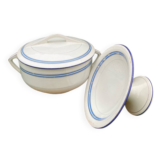 Antique Sarreguemines earthenware set - Soup tureen & fruit bowl