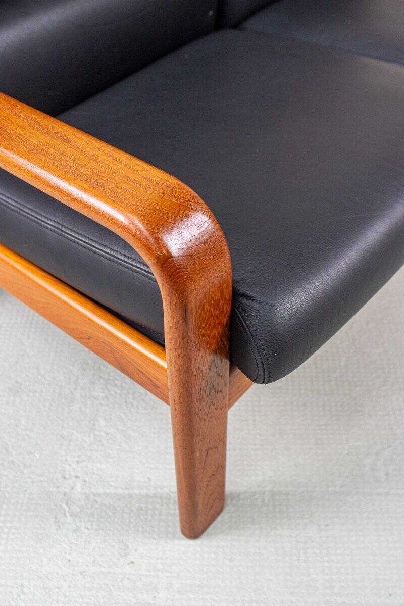 Vintage Two-Seater Teak and Leather Sofa by Olsen & Laursen, 1980s