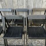 Lot de 6 chaises pliantes en bois, patine noire