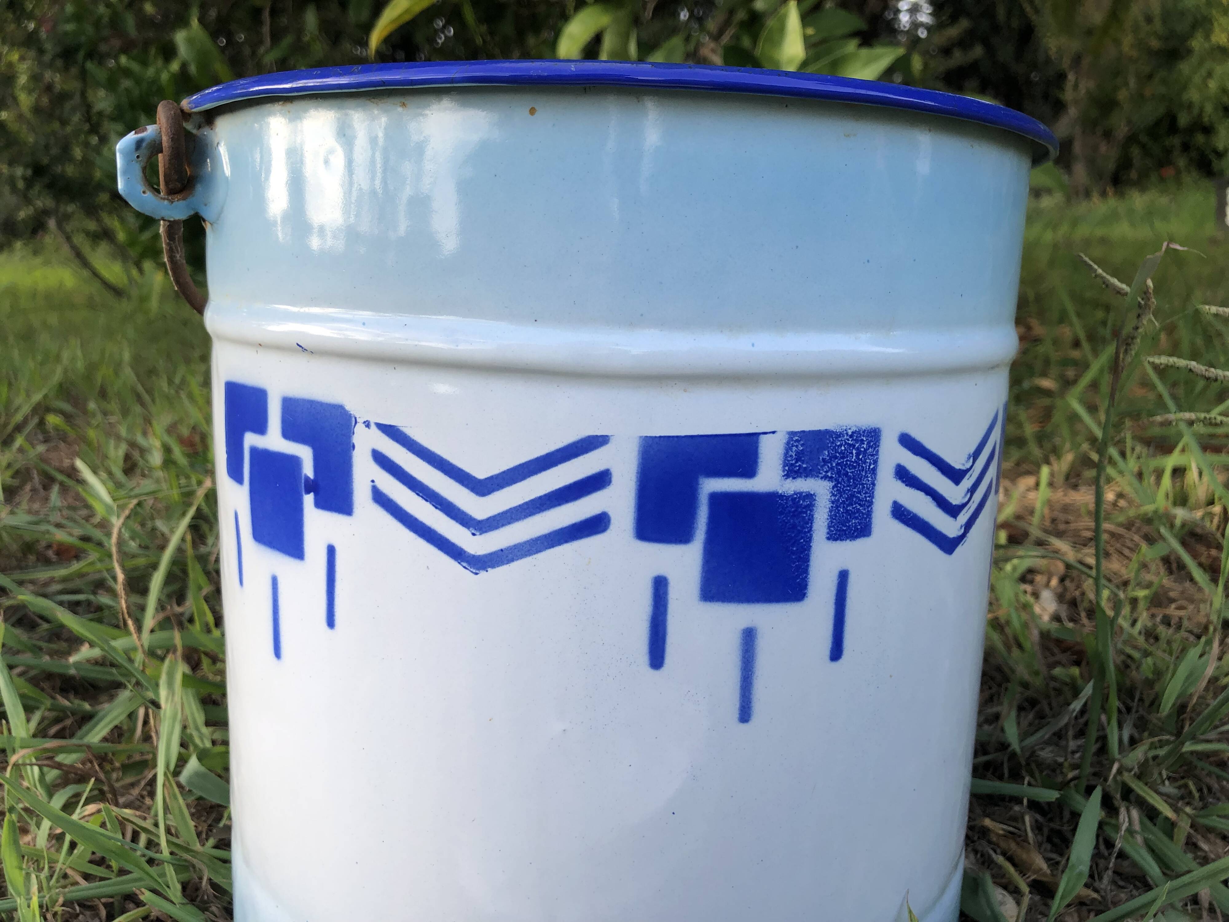 Enamelled jug, bowl and bucket