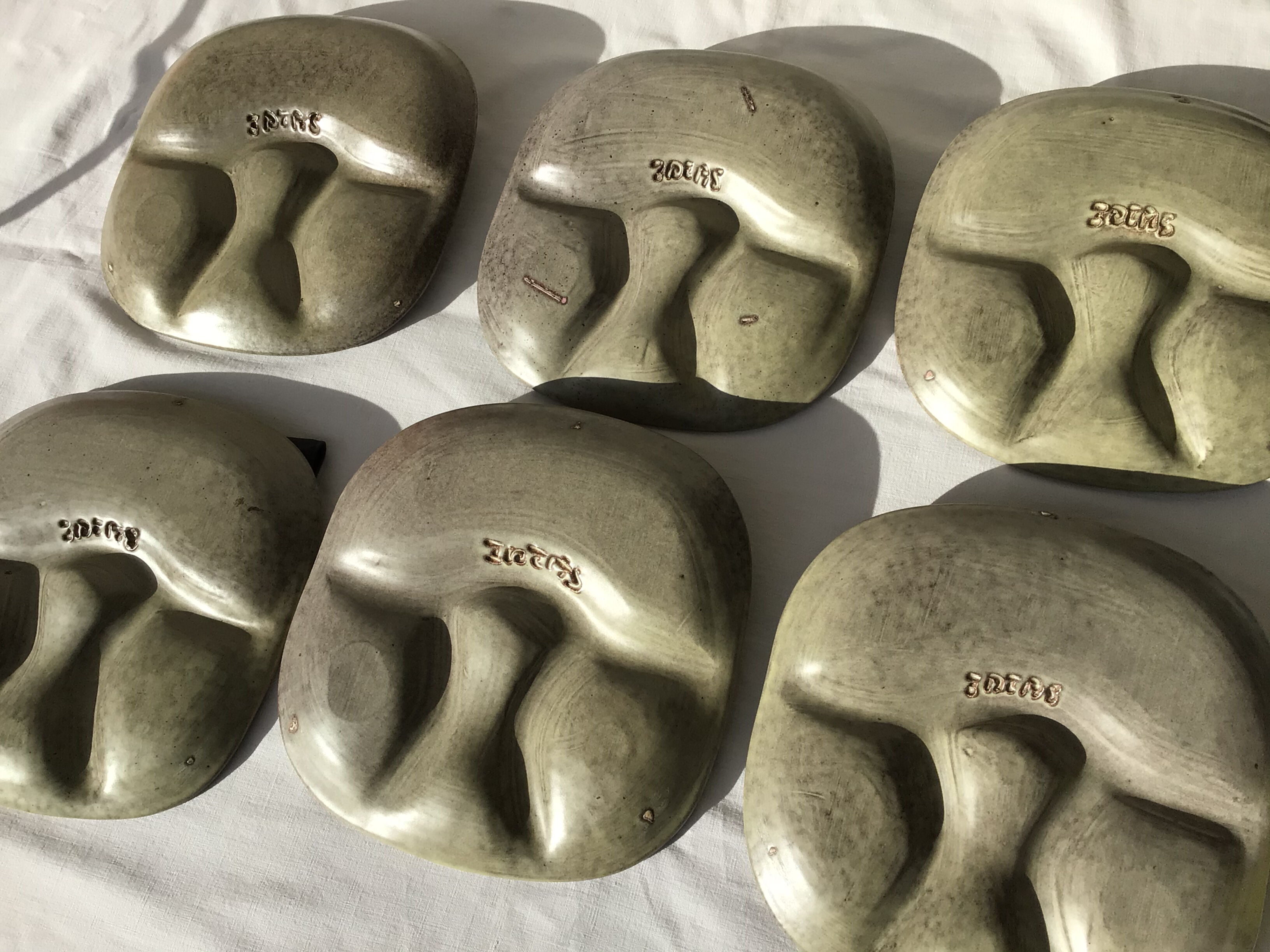 6 green beige compartmentalized plates