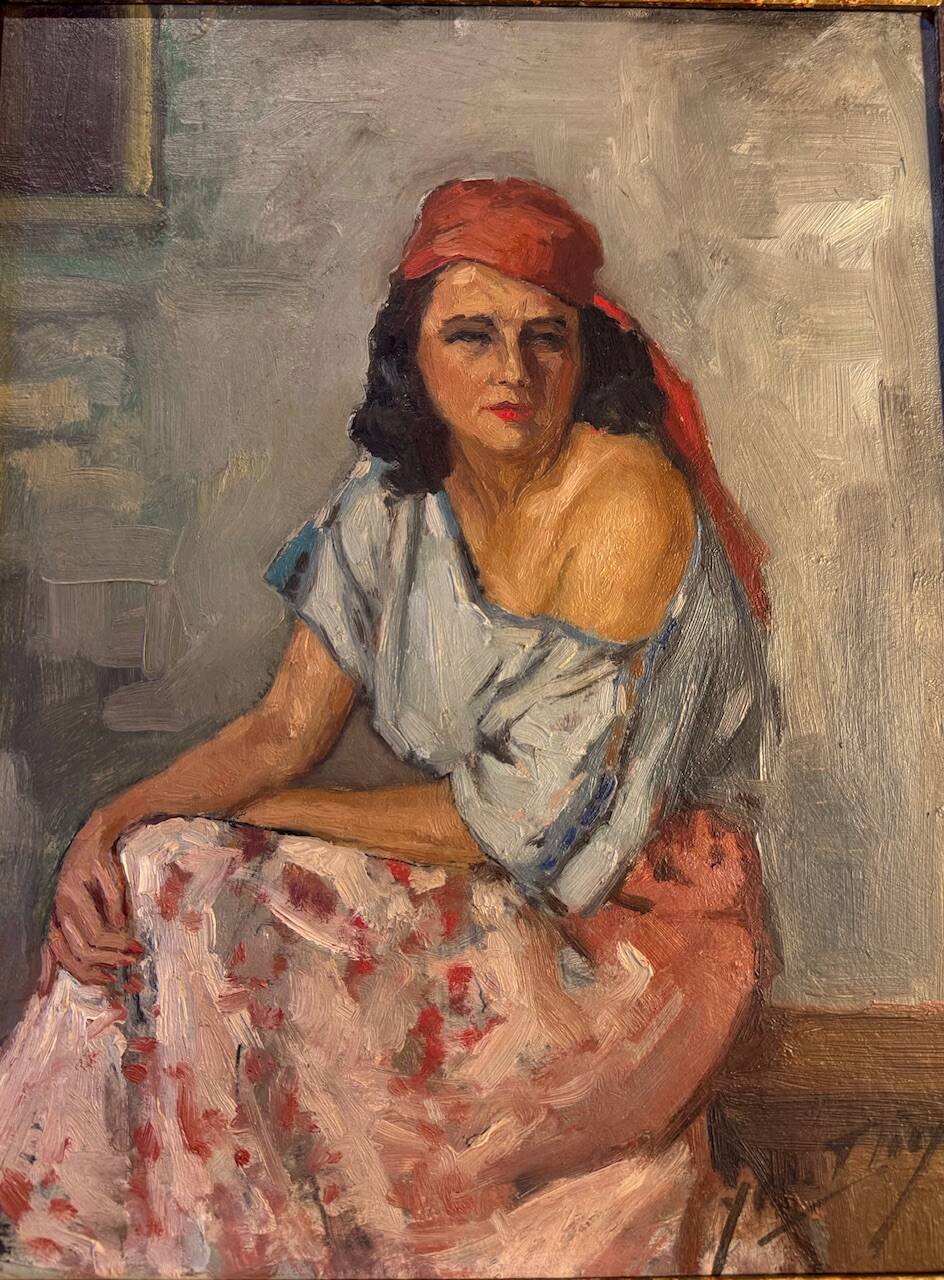 Old painting, portrait of a gypsy woman, signed Yves Diey, 20th century