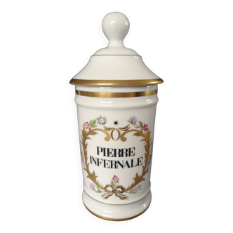 Pharmaceutical jar in limoges porcelain, "infernal stone"