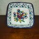 Old square dish square cut in polychrome glazed ceramic Nabeul Tunisian with bird decoration