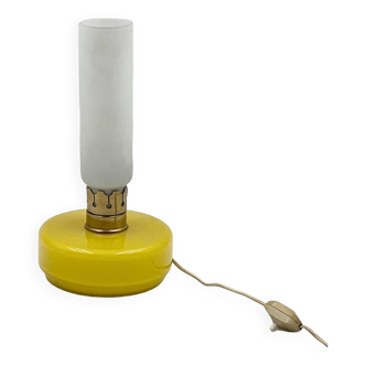 Vintage Yellow Glass Lamp with Satin-Finished Shade, 1960s