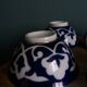 5 Uzbekistan porcelain tea bowls or cups, cobalt and gold decor