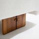 Italian Brutalist sofa in walnut and chenille velvet circa 1960