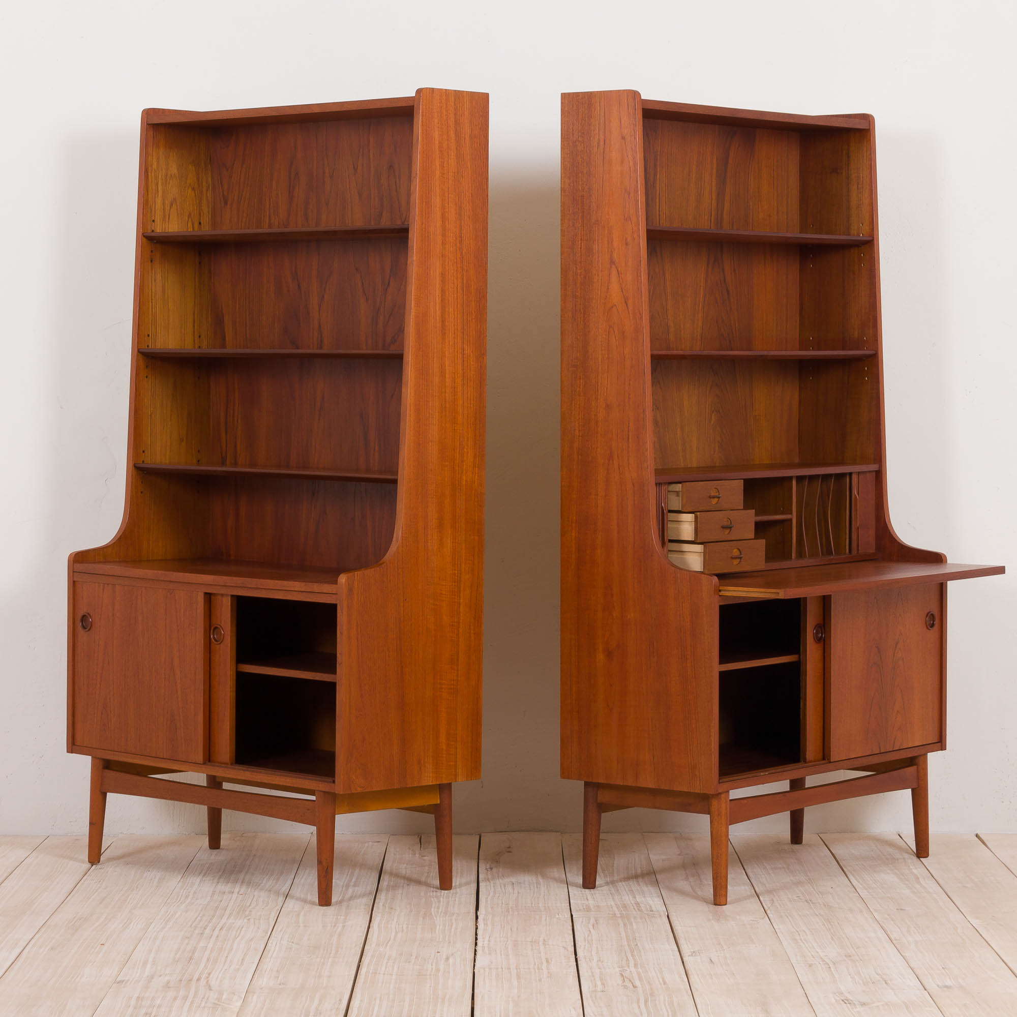 Johannes Sorth Nexo two sections bookcase with a secretaire in teak, Danish, 60s