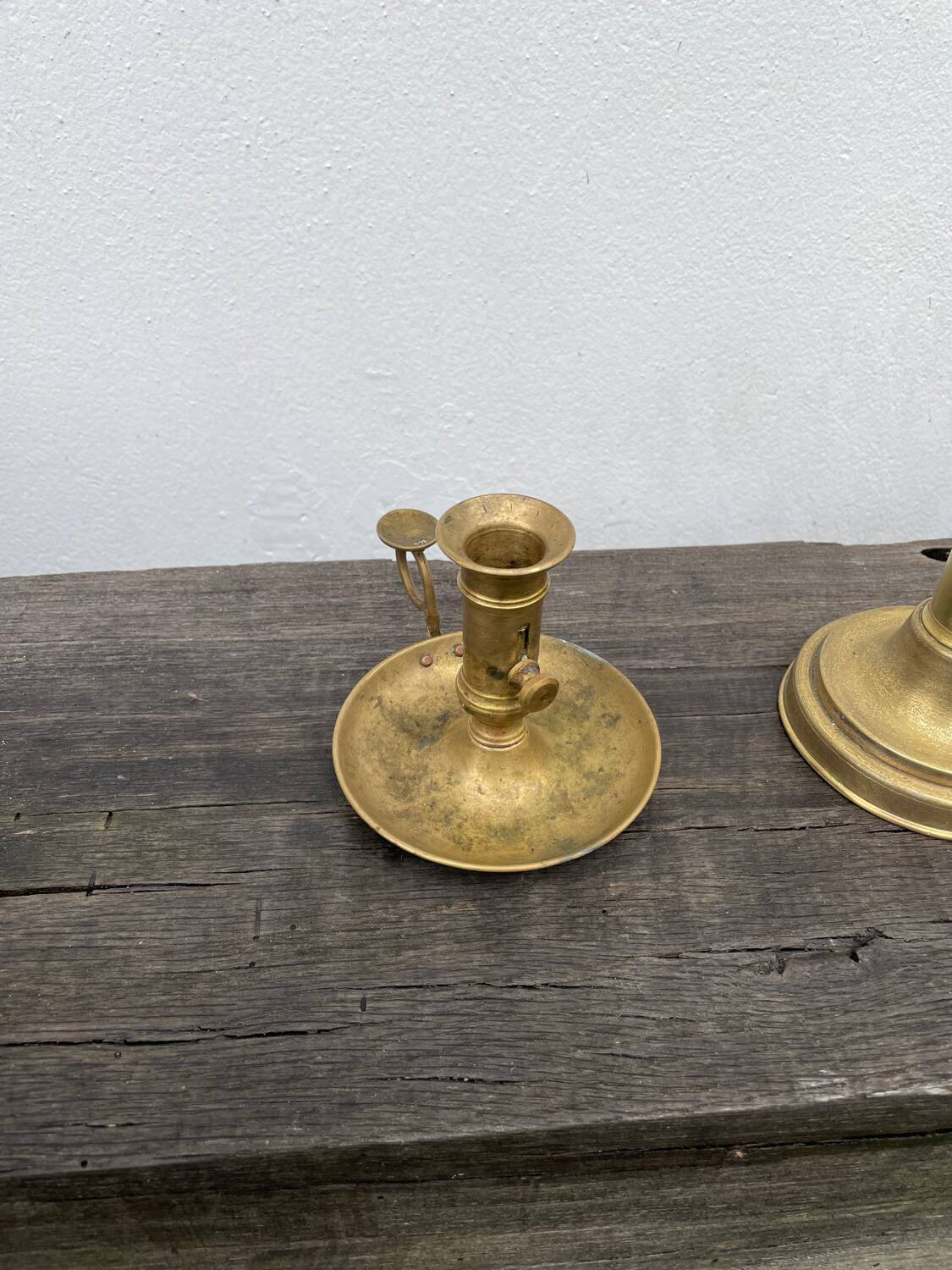 Set of gold-plated brass candlesticks