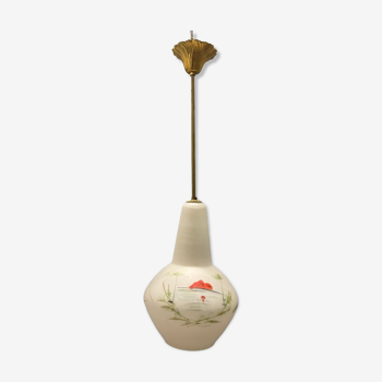 Vintage italian opaline glass pendant light, 1950s