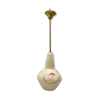 Vintage italian opaline glass pendant light, 1950s