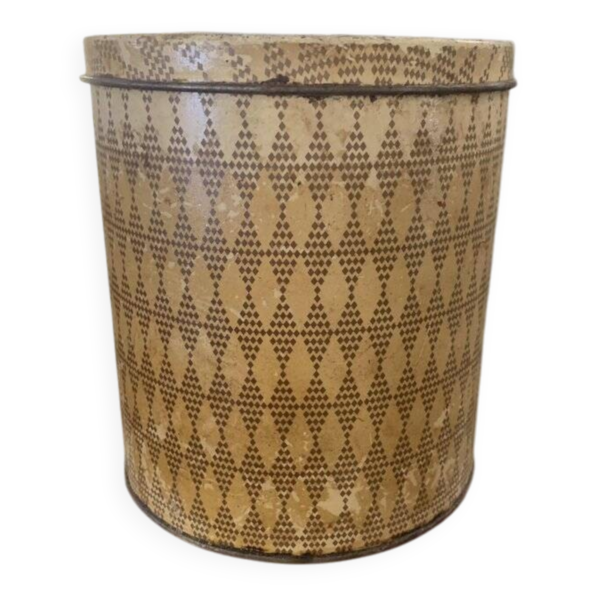 Récipient à farine émaillé vert kaki vintage 1950s - boîte de cuisine décorative en métal
