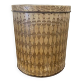 Vintage 1950s green khaki enamelled flour container - decorative metal kitchen box.